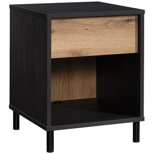 sauder acadia way engineered wood nightstand in raven oak/timber oak accents