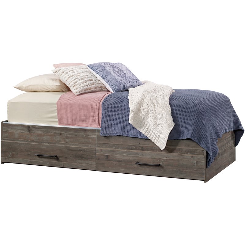 Sauder Summit Station Engineered Wood Twin Mates Bed in Pebble Pine