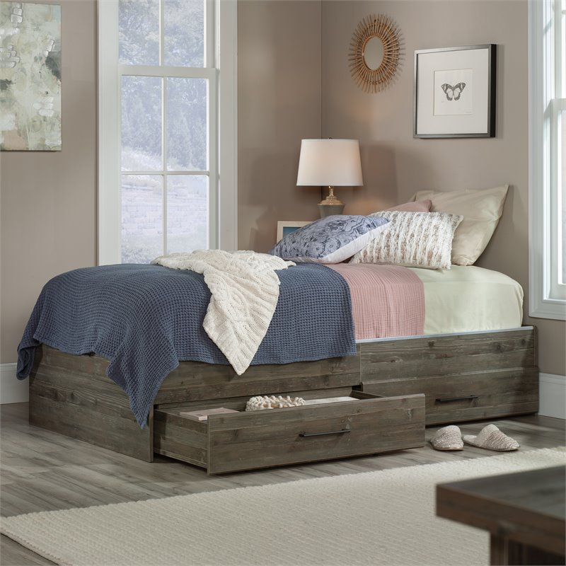 Sauder Summit Station Engineered Wood Twin Mates Bed in Pebble Pine