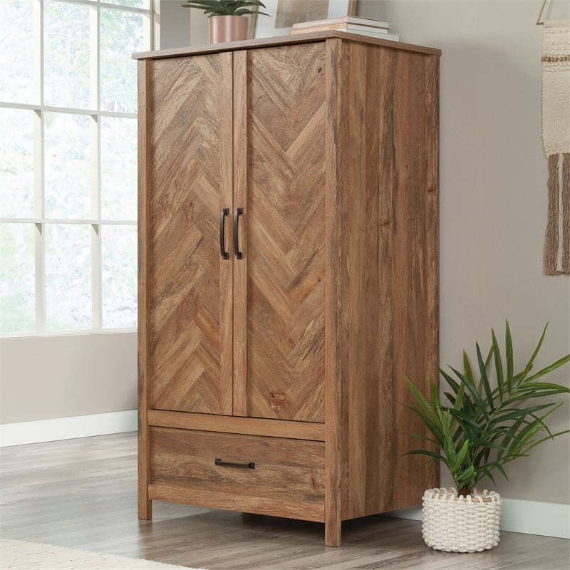 Sauder Cannery Bridge Engineered Wood Bedroom Armoire in Sindoori Mango/Natural