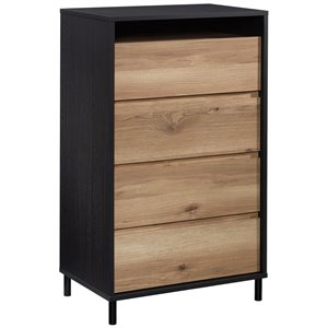 sauder acadia way 4-drawer chest in raven oak with timber oak accents