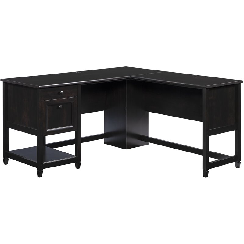 Sauder Edge Water Engineered Wood LShaped Desk in Estate Black