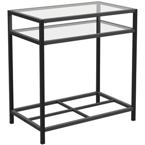 sauder carolina grove tempered glass top and metal end table in black