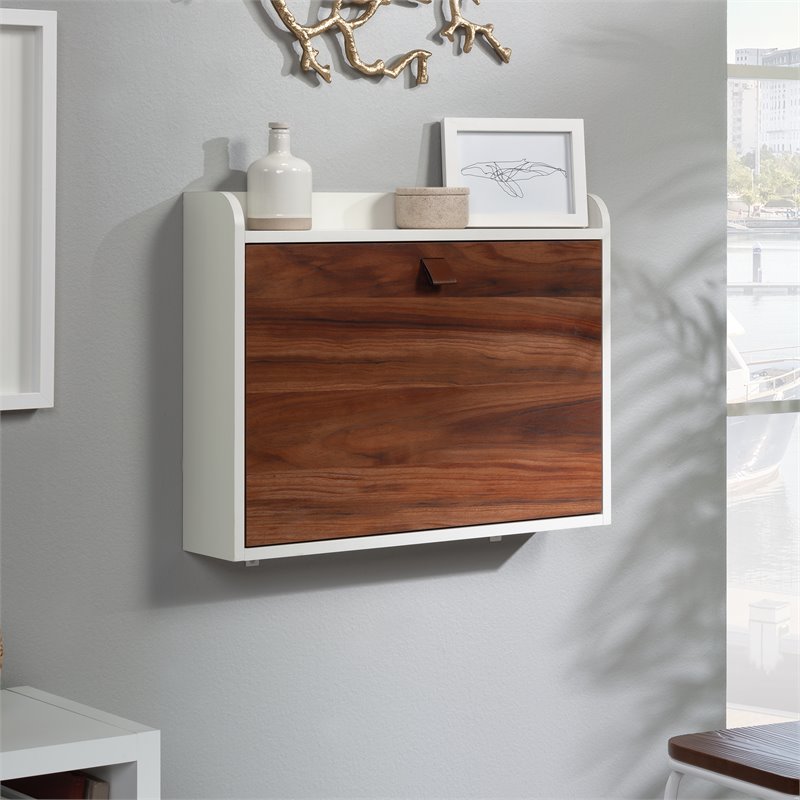 Sauder Anda Norr Engineered Wood Wall Mount Desk in Pearl Oak Blaze Acacia BushFurnitureCollection