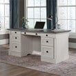 Sauder Palladia Engineered Wood Executive Desk in Glacier Oak/Rosso Slate Accent