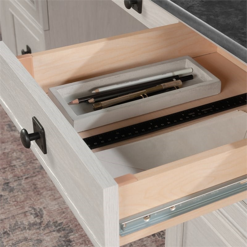 Sauder Palladia Engineered Wood Executive Desk in Glacier Oak/Rosso Slate Accent