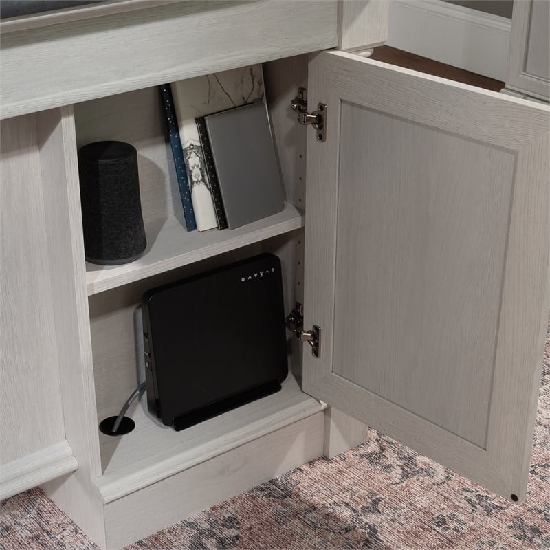 Sauder Palladia Engineered Wood Executive Desk in Glacier Oak/Rosso Slate Accent