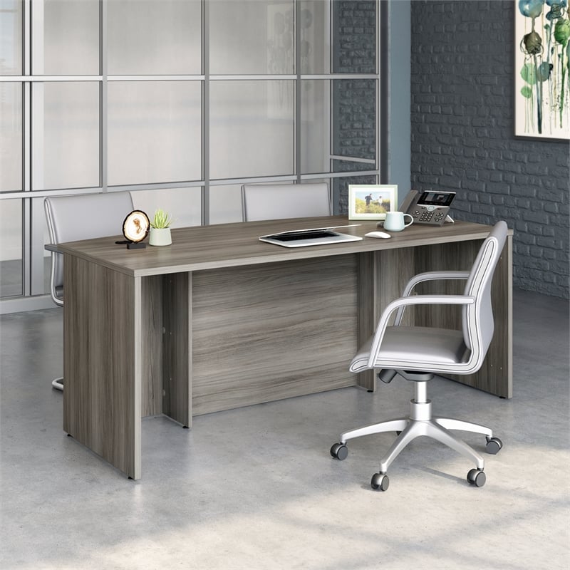 Sauder Affirm Engineered Wood Bowfront Executive Desk in Hudson Elm/Brown