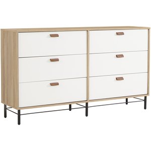 sauder anda norr engineered wood 6-drawer dresser in sky oak/white accents