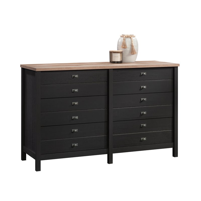Sauder Cottage Road Engineered Wood 6 Drawer Dresser in Raven Oak Lintel Oak