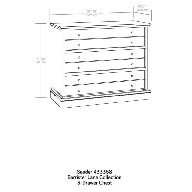 Sauder Barrister Lane Engineered Wood 3-Drawer Chest in Sindoori Mango/Brown