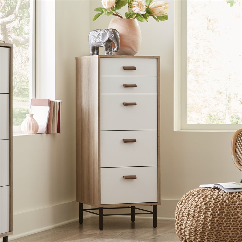 Sauder Anda Norr Engineered Wood Bedroom Lingere Chest in Sky Oak/White Accent