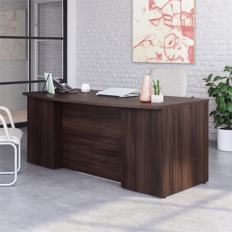 Sauder Affirm Engineered Wood Bowfront Executive Desk in Noble Elm/Brown
