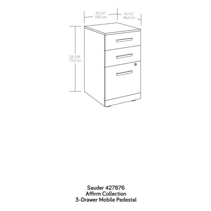 Sauder Affirm Engineered Wood 3-Drawer Mobile Filing Cabinet in Noble Elm/Brown