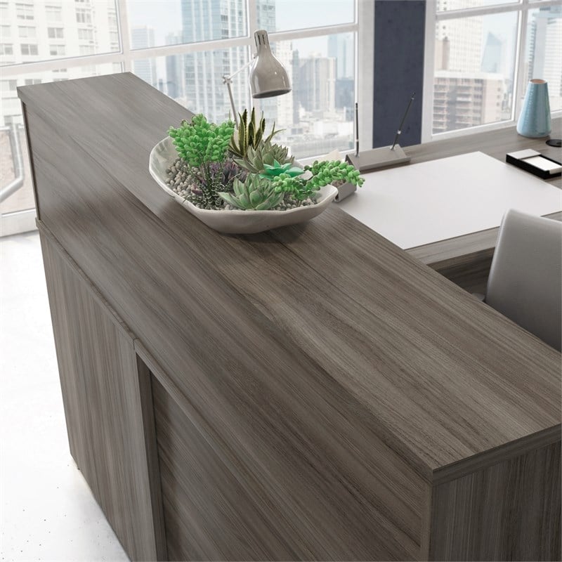 Sauder Affirm Engineered Wood Reception Station Hutch in Hudson Elm/Brown