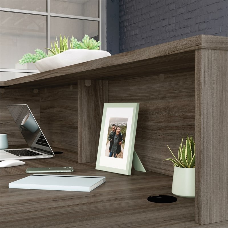 Sauder Affirm Engineered Wood Reception Station Hutch in Hudson Elm/Brown