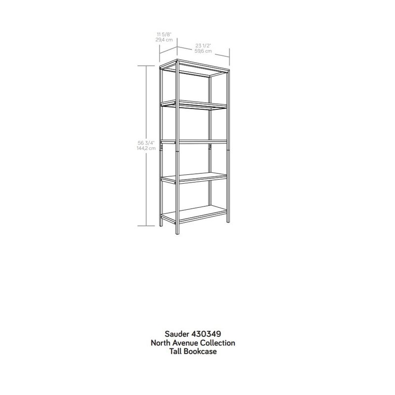 Sauder North Avenue Engineered Wood Tall Bookcase in White Finish