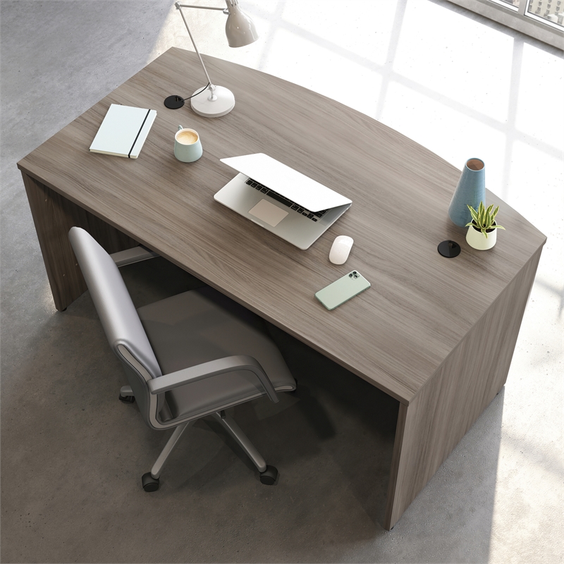 Sauder Affirm Engineered Wood Bowfront Executive Desk in Hudson Elm/Brown