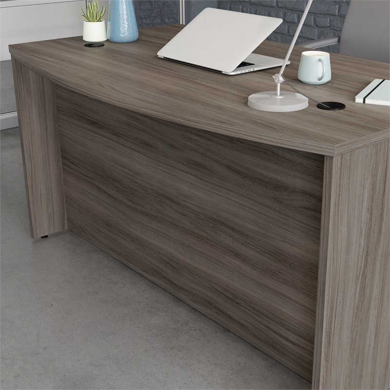 Sauder Affirm Engineered Wood Bowfront Executive Desk in Hudson Elm/Brown