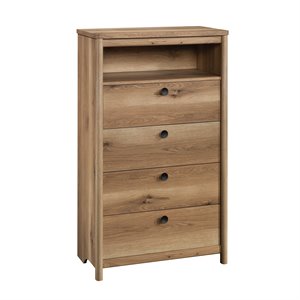 sauder dover edge 4-drawer transitional engineered wood chest in timber oak