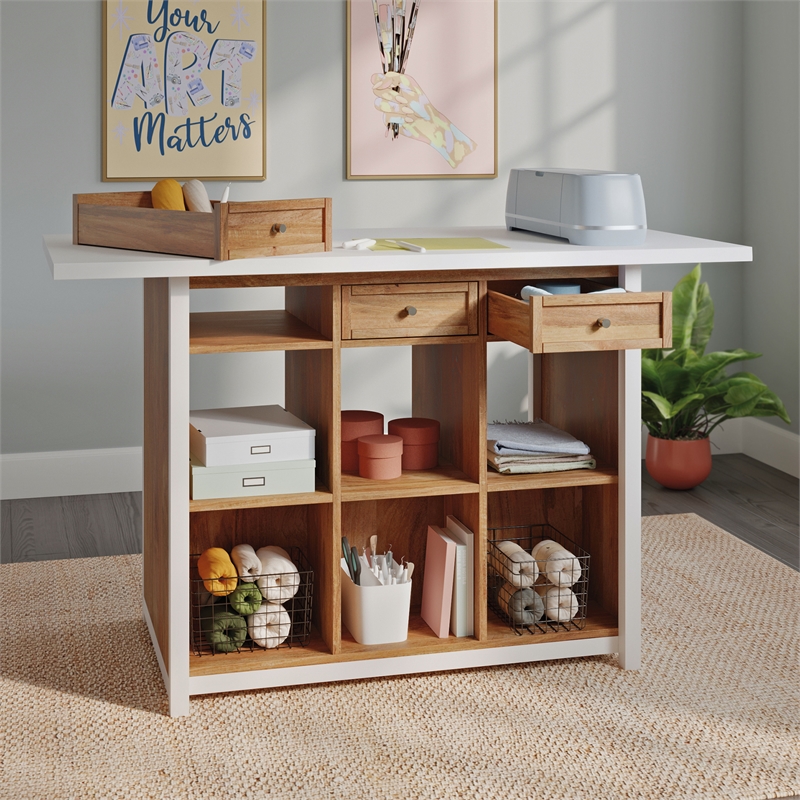 Sauder Engineered Wood Sewing Craft Table in Mystic Oak Finish