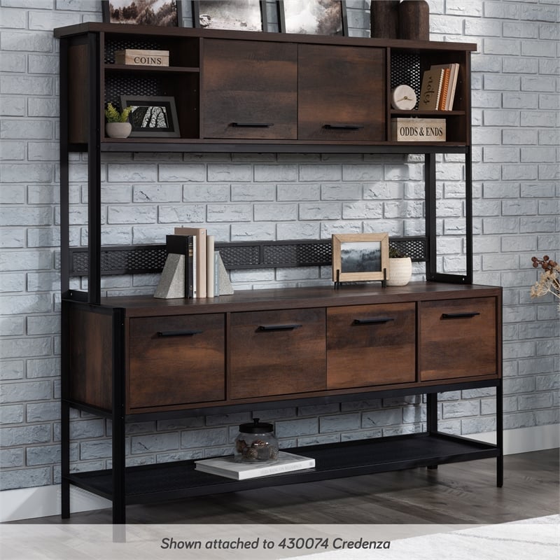 Sauder Briarbrook Engineered Wood and Metal Large Hutch in Barrel Oak