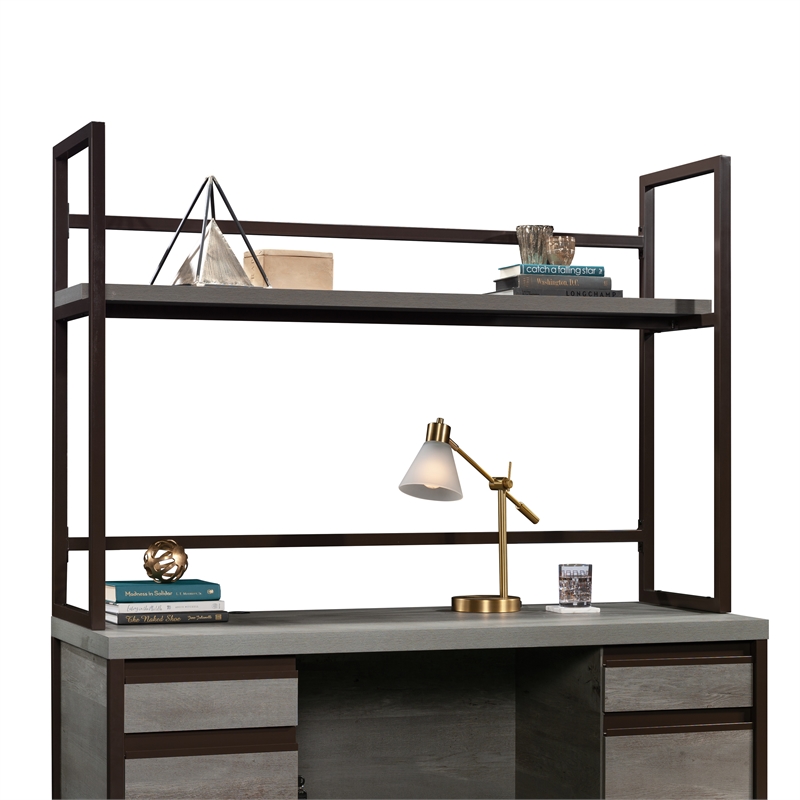 Sauder Manhattan Gate Engineered Wood and Metal Computer Hutch in Mystic Oak