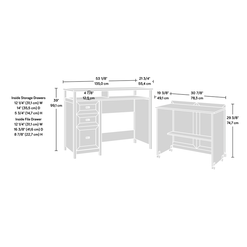 Sauder Cottage Road Engineered Wood Credenza Desk in White Finish