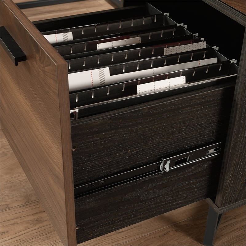 Sauder Canton Lane Engineered Wood and Metal L-Desk in Brew Oak