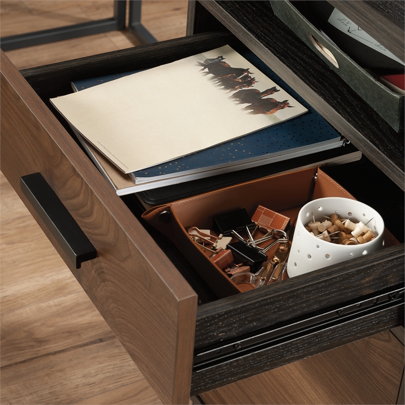 Sauder Canton Lane Engineered Wood and Metal L-Desk in Brew Oak