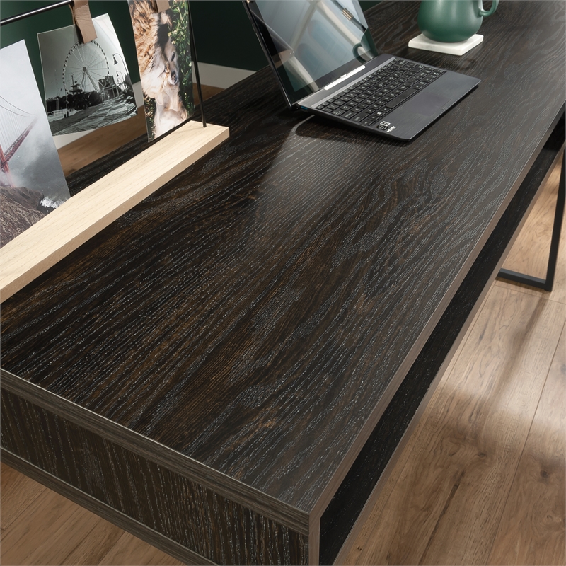 Sauder Canton Lane Engineered Wood and Metal L-Desk in Brew Oak