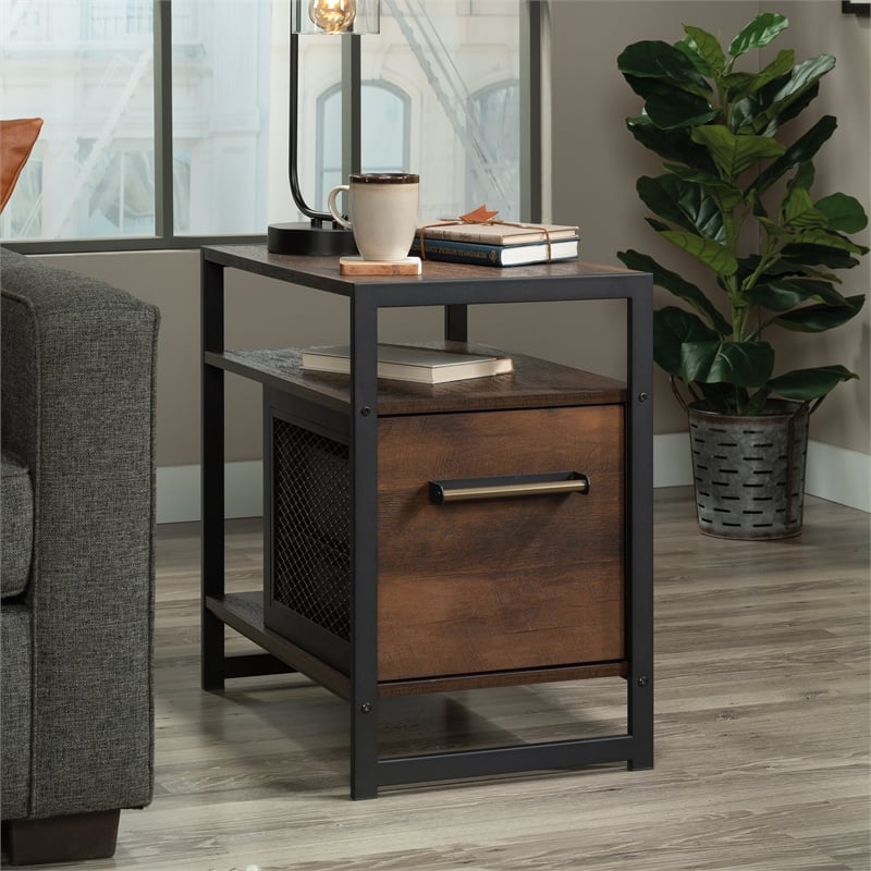 Sauder Briarbrook Engineered Wood Metal Night Stand in Barrel Oak