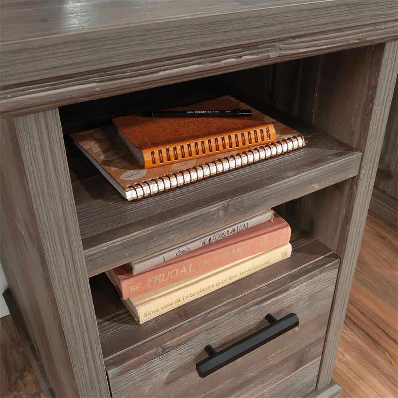 Sauder Aspen Post Engineered Wood Computer Desk in Pebble Pine/Brown