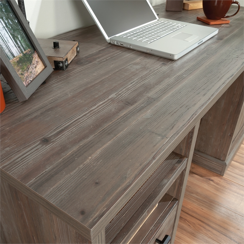 Sauder Aspen Post Engineered Wood Computer Desk in Pebble Pine/Brown