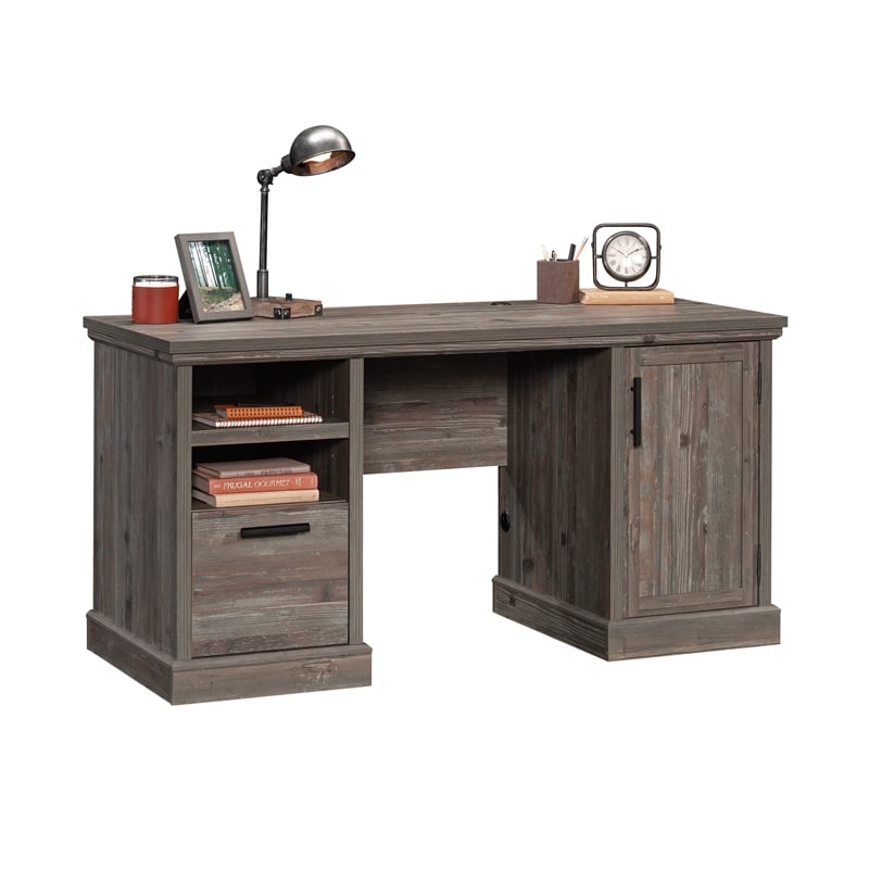 Sauder Aspen Post Engineered Wood Computer Desk in Pebble Pine/Brown