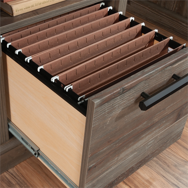 Sauder Aspen Post Engineered Wood Computer Desk in Pebble Pine/Brown