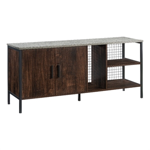 sauder market commons engineered wood and metal credenza in rich walnut