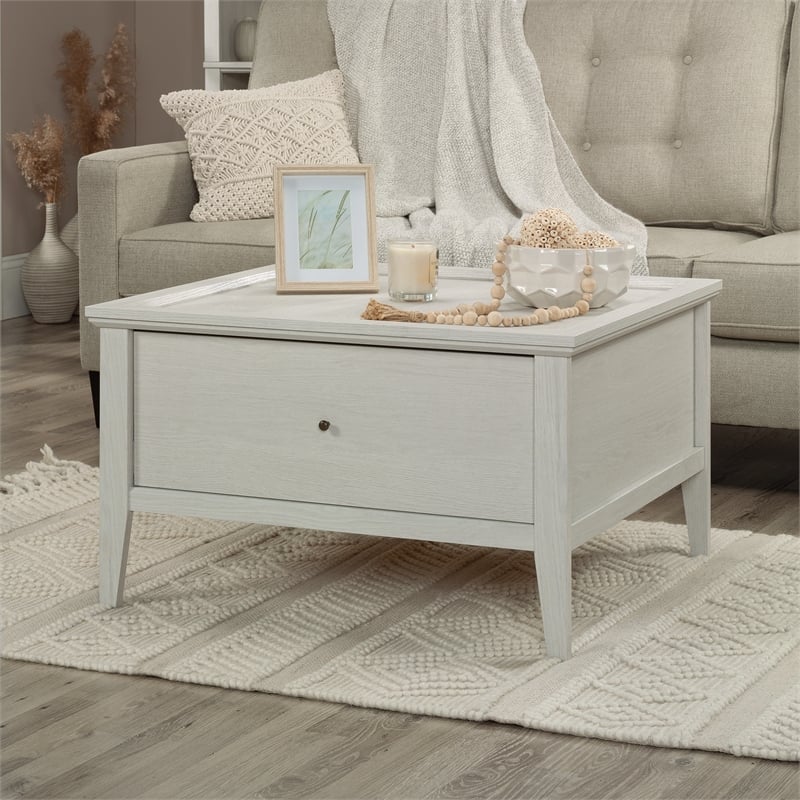 Sauder Larkin Ledge Engineered Wood and Metal Coffee Table in Glacier Oak