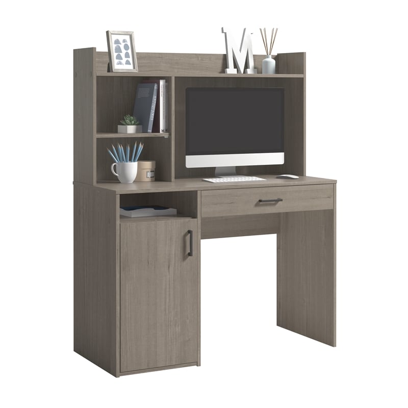 Sauder Beginnings Engineered Wood Desk w/ Hutch in Silver Sycamore ...
