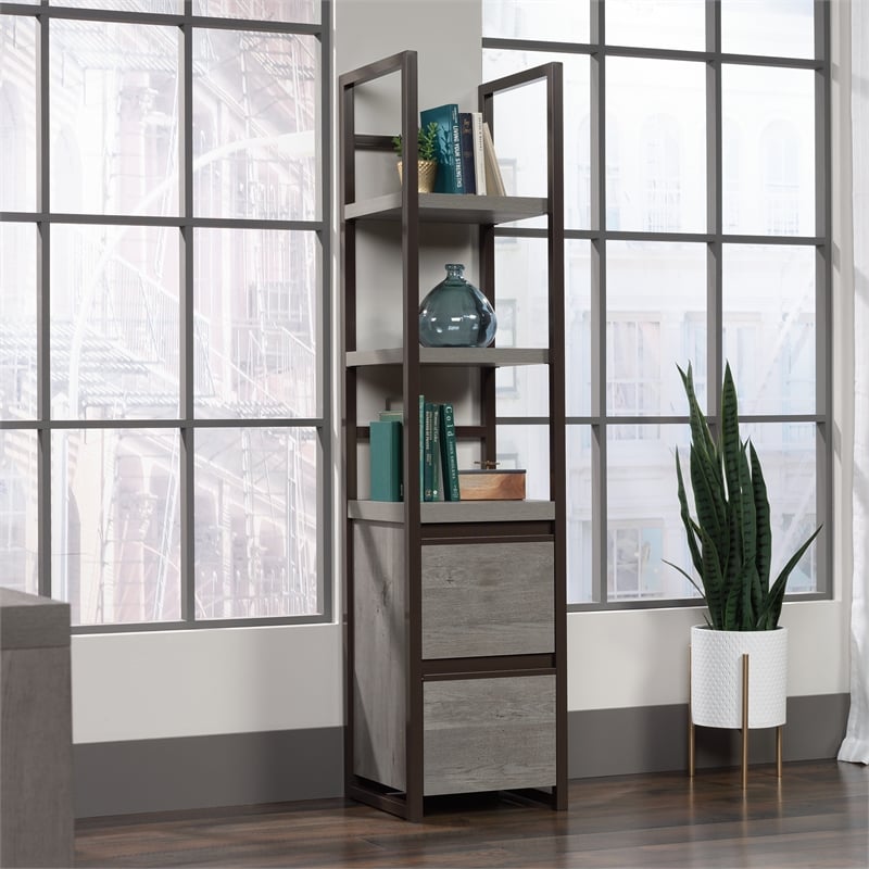 Sauder Manhattan Gate Engineered Wood Narrow Storage Tower in Mystic Oak