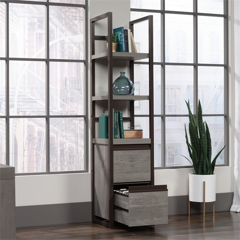 Sauder Manhattan Gate Engineered Wood Narrow Storage Tower in Mystic Oak