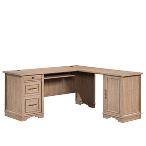 sauder rollingwood engineered wood l-desk in brushed oak finish