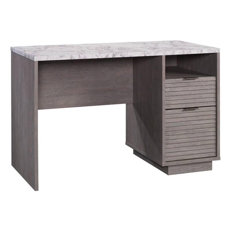 Sauder East Rock Engineered Wood Single Pedestal Desk in Ashen Oak