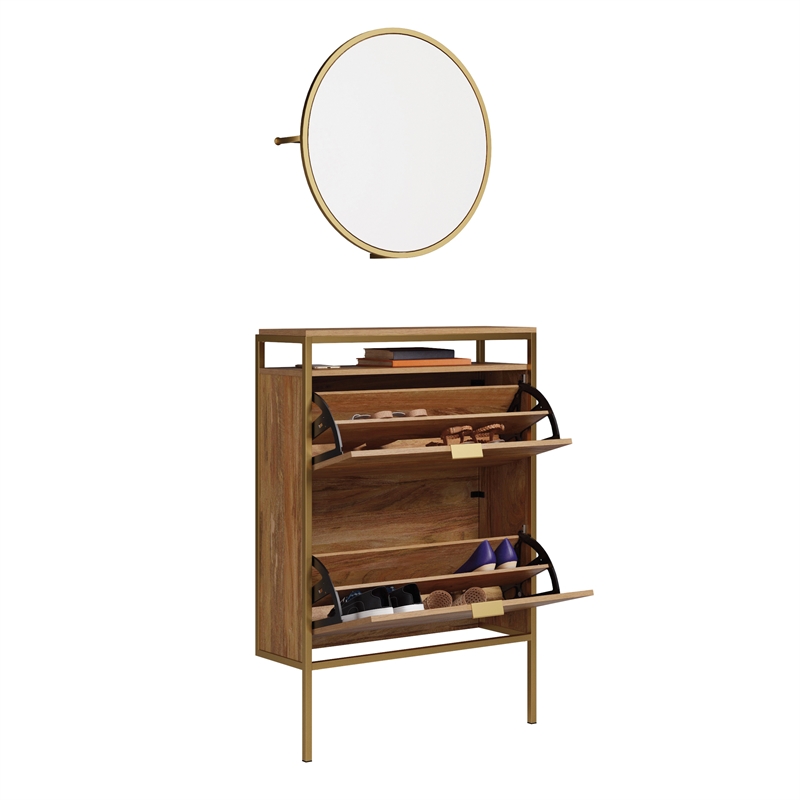 Sauder International Lux Engineered Wood Shoe Organizer Mirror in Natural Finish