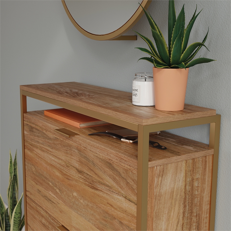 Sauder International Lux Engineered Wood Shoe Organizer/Mirror in Natural Finish
