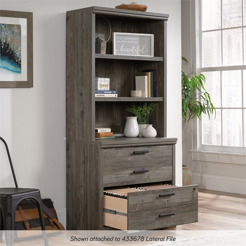 Sauder Aspen Post Engineered Wood Library Hutch in Pebble Pine/Brown Finish