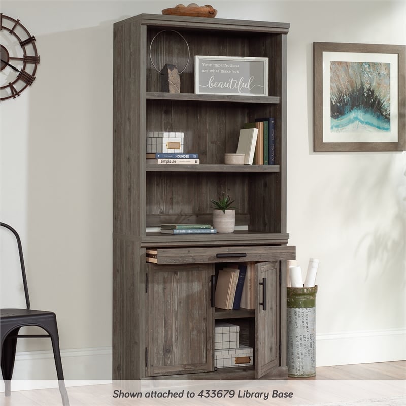 Sauder Aspen Post Engineered Wood Library Hutch in Pebble Pine/Brown Finish