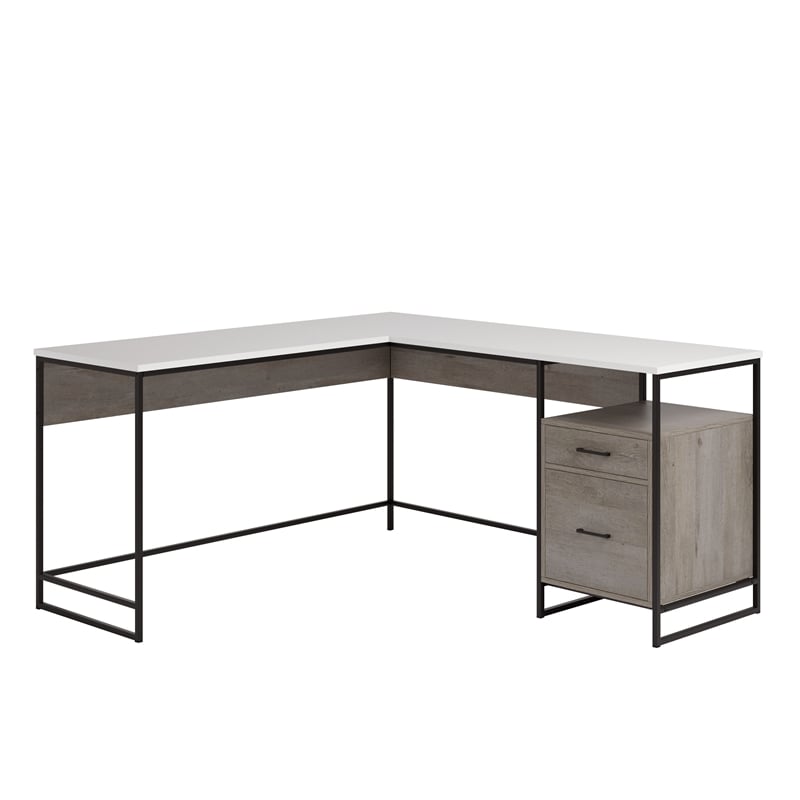 Sauder Tremont Row Engineered Wood/Metal L-Desk in Mystic Oak