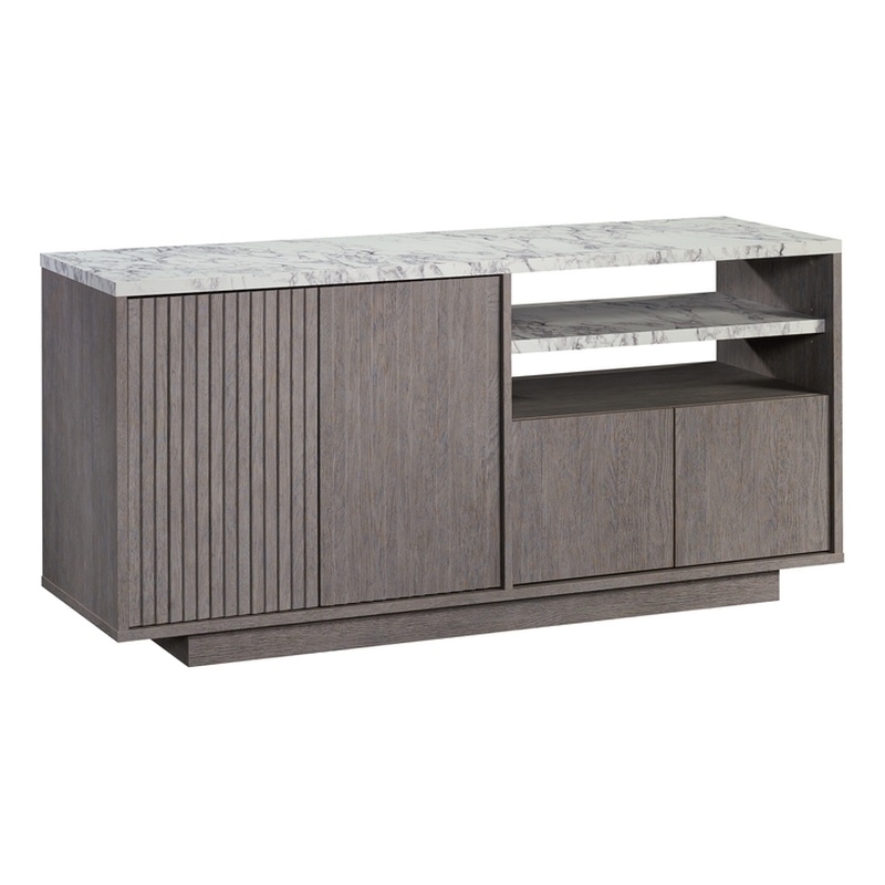 Sauder East Rock Engineered Wood Credenza in Ashen Oak Finish
