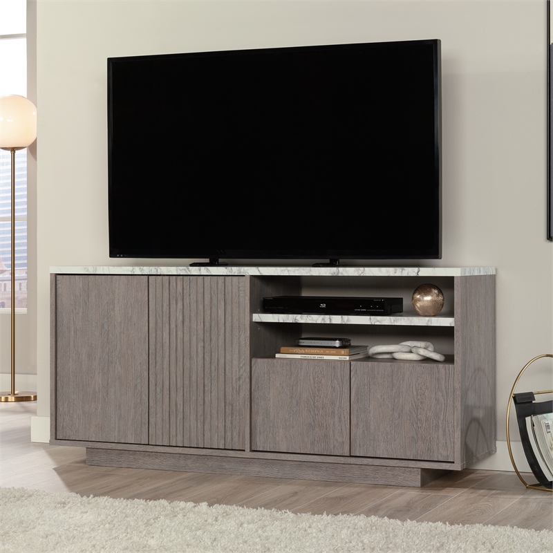 Sauder East Rock Engineered Wood Credenza in Ashen Oak Finish